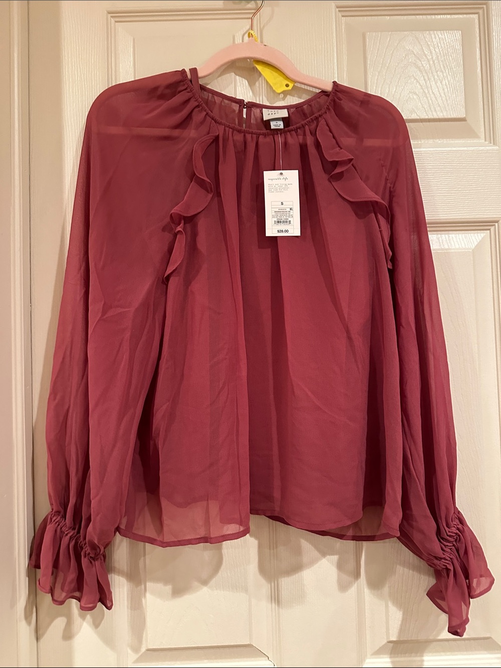 a new day Rosewood Ruffle-Trim Sheer Blouse